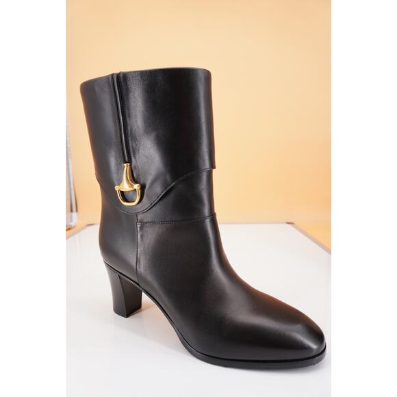 Gucci Miranda Half Horsebit Pointed Toe Bootie SZ 38.5 NIB Logo $1490 Black - Picture 2 of 12